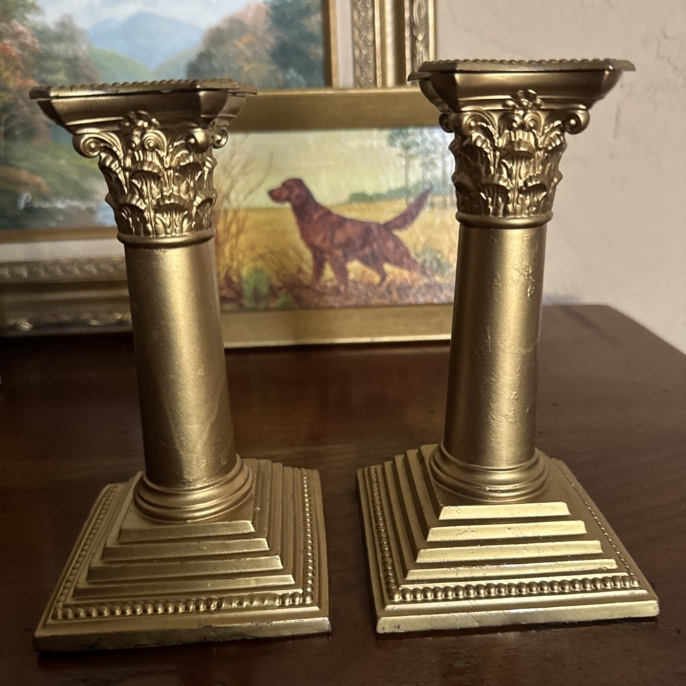 Vintage Corinthian Column Candlestick Holders Pair‎ Neoclassical Greek Roman